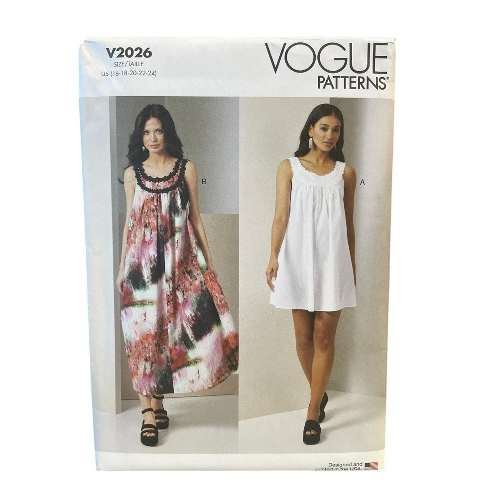 Vogue V2026 Misses Dress Pattern Size 16-24 Loose Flared Tent Style
